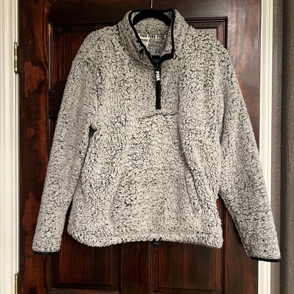 PINK Victoria's Secret Gray Sherpa Pullover - Picture 1 of 5